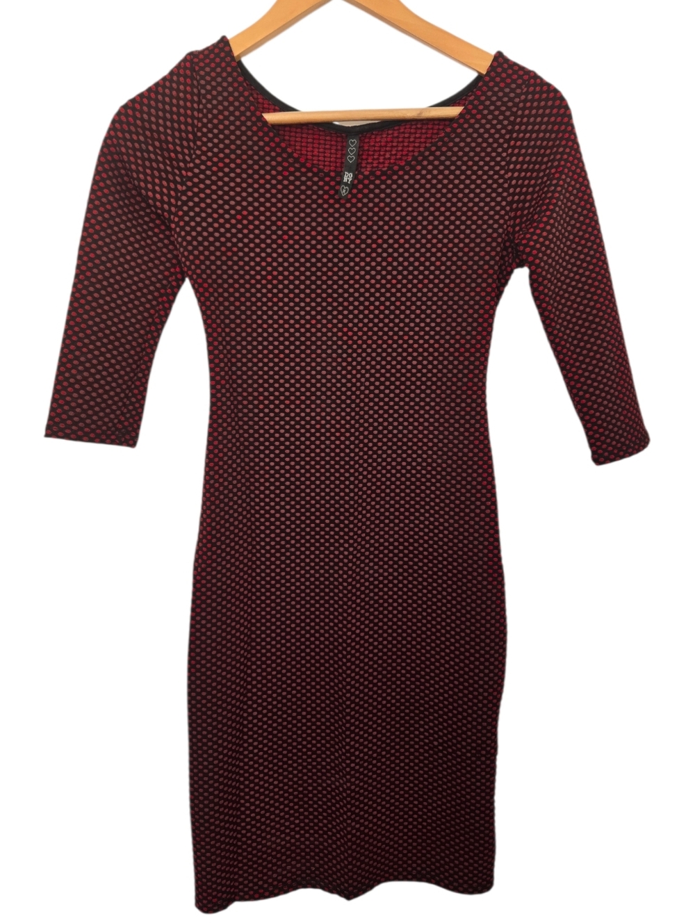 Y2K DGNY Red & Black Polka Dot Bodycon Midi Dress | 90s 2000s Medium